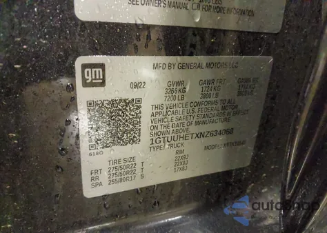 2022 GMC Sierra 1500 4Wd Short Box Denali Ultimate z USA, uszkodzony, nr VIN 1GTUUHETXNZ634068